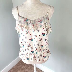 American Eagle Women's Floral Adjustable Spagetti Strap Ruffle Top Size Small
